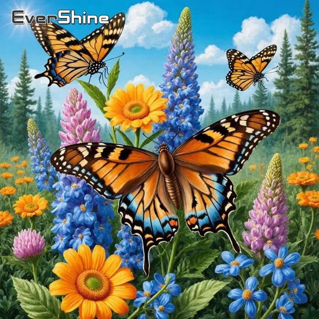 EverShine Diamantmalerei Schmetterling und Blumen DIY Mosaik-Stickerei für Anfänger, Multicolour, B/H: 20 x 20 cm - Bild 1