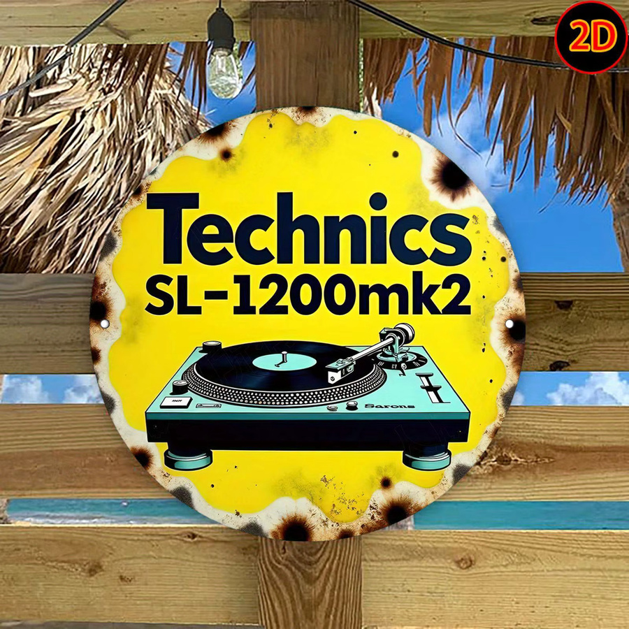 Potdemiel Metall-Wandkunstschild Technics SL-1200mk2 Vintage Design, Rundschild aus Aluminium in Gelb und Schwarz, Durchmesser: 20 cm - Bild 5