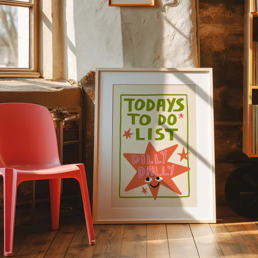 Dilly Dally Digitaler Kunst-Download als Illustrationsplakat mit Typografie und Sternen in Mehrfarbig, Rechteckiges Wandbild für dein Wohnzimmer - Bild 4