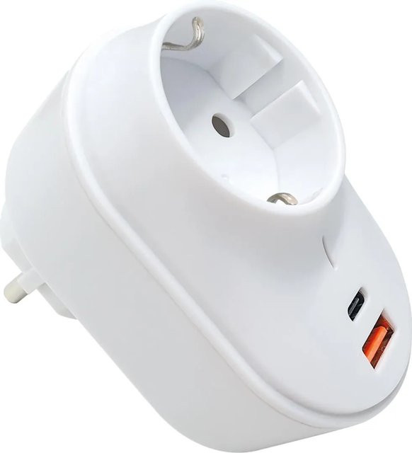 Schwaiger Steckdosenadapter 230V mit USB Typ A und C, 360 Grad rotierbar, Weiß - Bild 1