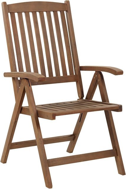 Beliani Klappbarer Gartenstuhl aus Akazienholz in Braun mit Armlehnen, B/T/H: 69 x 54 x 105 cm - Bild 1