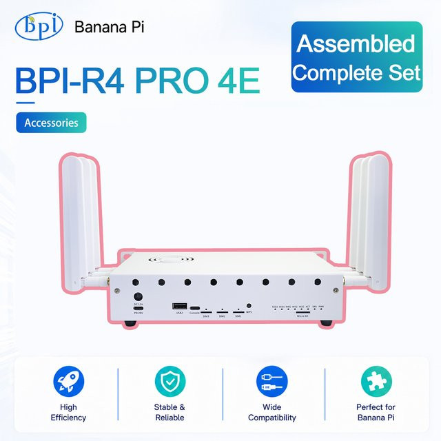 Banana Pi BPI-R4 PRO 4E Montage-Kit Smart Router mit MediaTek MT7988A Quadcore 1,8GHz, 8G DDR4, eMMC, WiFi7 und USB 3.2 in Weiß - Bild 1
