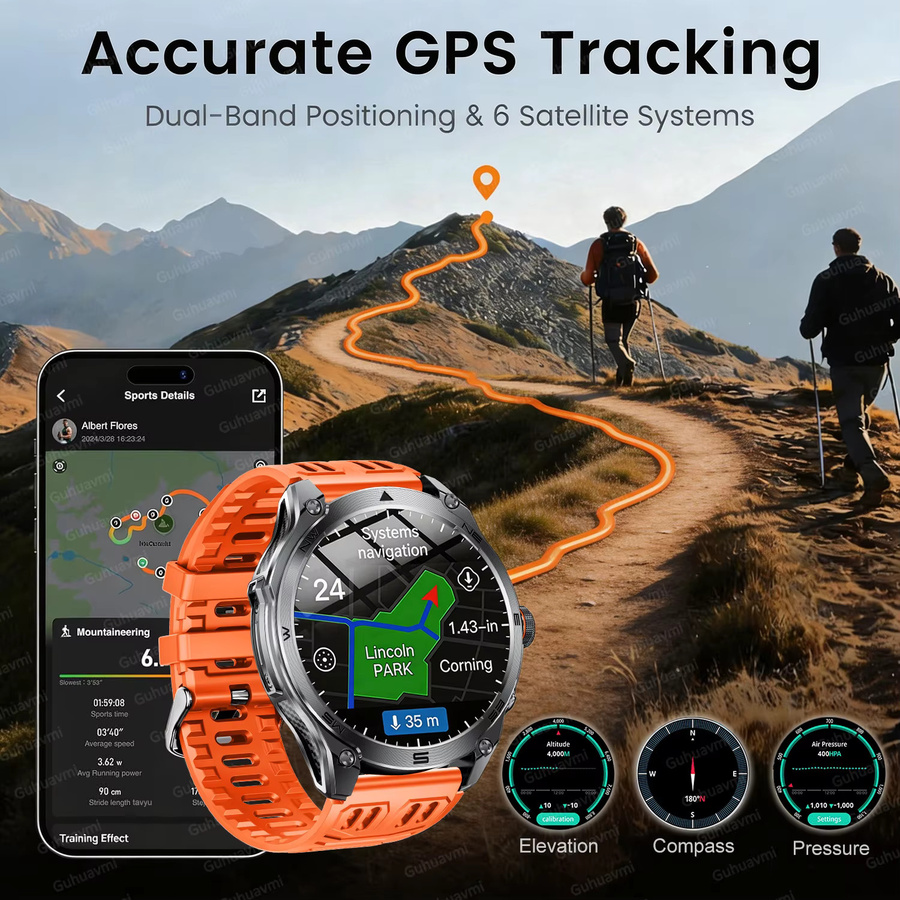 GUHUAVMI Smartwatch, GPS, 10 ATM, Silikon, Orange, Herren - Bild 2