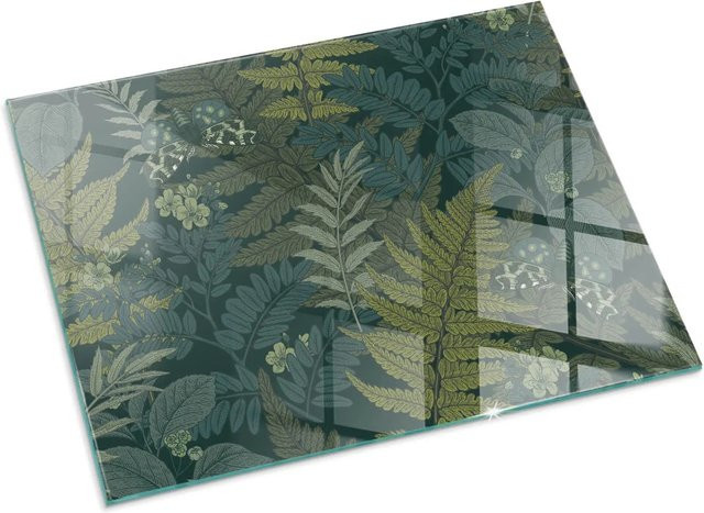 Tulup Glasplatte für Kamin mit Schmetterlings-Pflanzenmotiven in Grün, B/T: 80 x 60 cm - Bild 1
