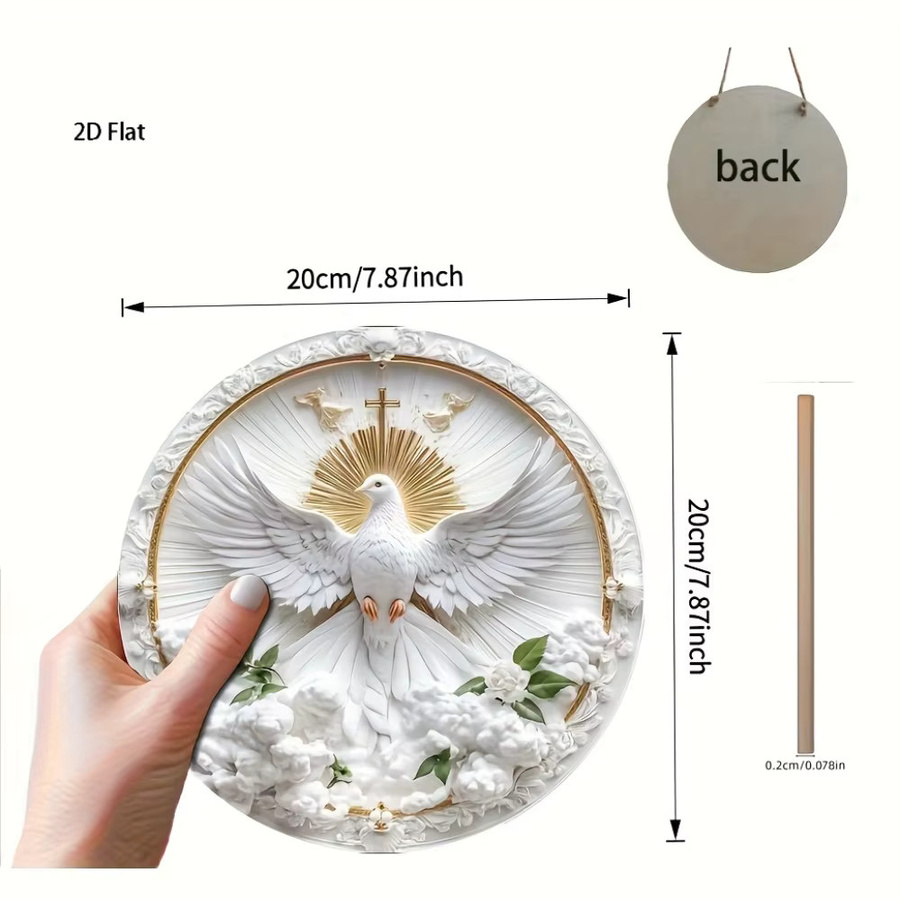 HELLOYOUNG Vintage Metall-Wanddekoration Runde Engel- und Tauben-Plakette in Weiß, Durchmesser: 20,32 cm - Bild 3
