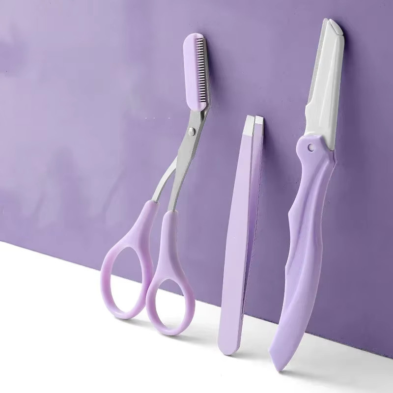 vvocci Augenbrauenschere mit Kamm, 3-teiliges Set, Lila - Bild 2