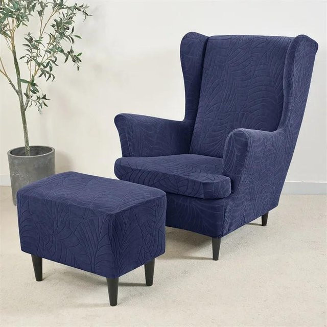 3-teiliges Jacquard Ohrensesselbezug Set von Bestbags in Blau, wasserabweisend und elastisch - Bild 1