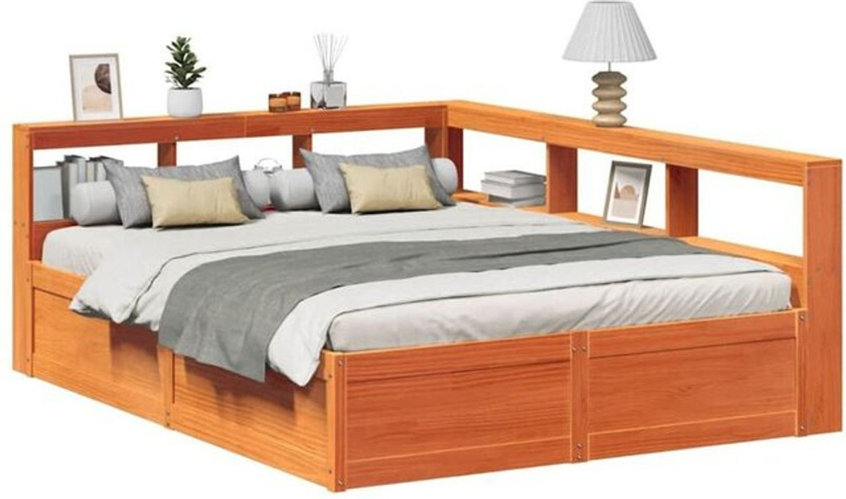 Massivholzbett aus Kiefer mit Regal von Vidaxl, Braun, B: 160 cm, L: 200 cm - Bild 1