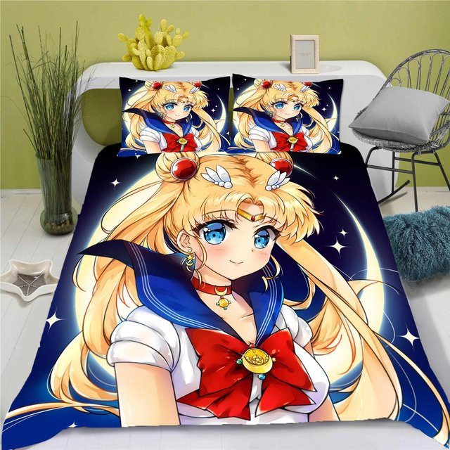 Sailor Moon 3D Anime Bettwäscheset aus Mikrofaser, 3-teilig, Multicolor, Bettbezug B: 140 cm, H: 210 cm - Bild 1
