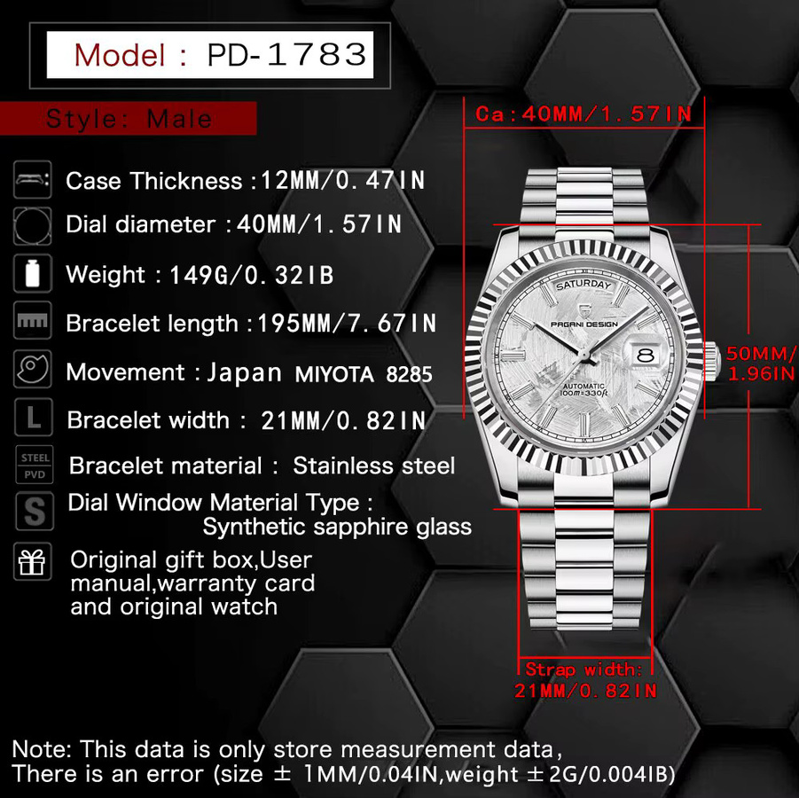 PAGANI DESIGN Armbanduhr Automatik, Edelstahl, Silber, Herren - Bild 6