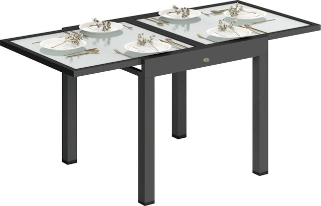 Ausziehbarer Gartentisch Outsunny von Aosom aus Aluminium mit transparenter Glasplatte in Anthrazit, B/T/H: 160 x 80 x 75 cm - Bild 1