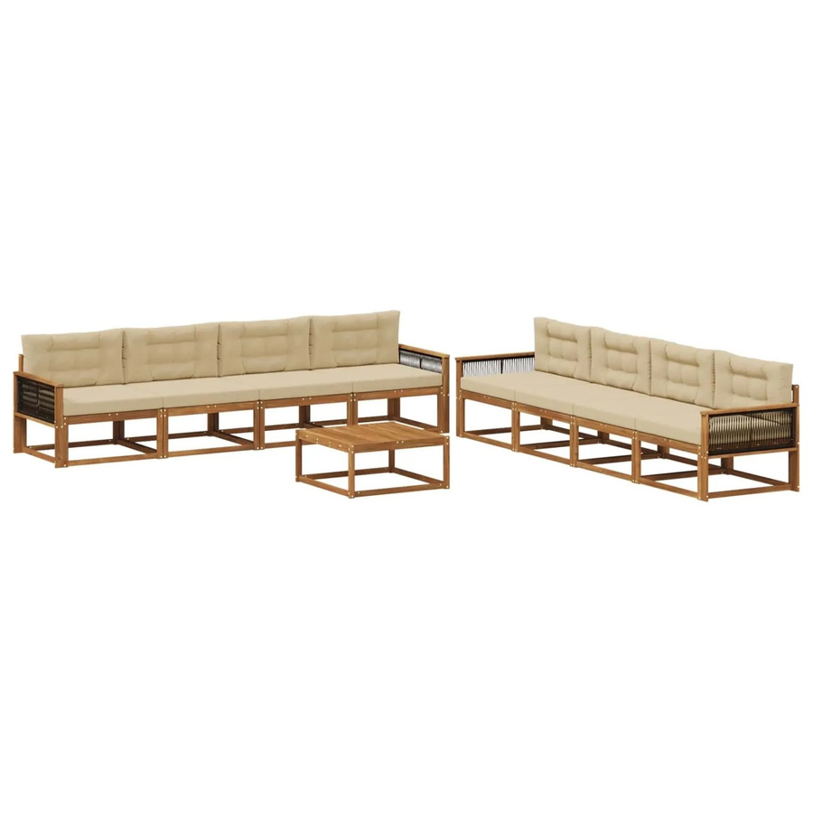 vidaXL Outdoor-Sofagarnitur in L-Form aus Akazienholz mit 9-teiligem Set und Kissen in Natur-Beige - Bild 2
