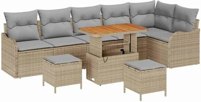 vidaXL Garten-Sofa-Set 9-teilig aus Poly Rattan in Beige mit Polstern und Metallrahmen - Bild 1
