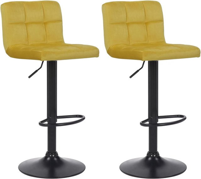 2er Set Barhocker DELUKE RIVAN aus Samt in Gelb mit Lehne und Metallgestell, B/T/H: 40 x 40 x 85 cm - Bild 1