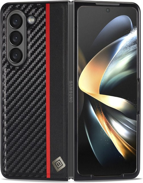 SZMUGUA Hybrid Handyhülle aus Carbonfaser und PU-Leder für Samsung Galaxy Z Fold 7 6 5 4 3 5G in Schwarz - Bild 1