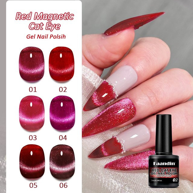 Faandin Nagellack, Neujahrsroter, 9D-Katzenaugen-Gel, Schimmernd - Bild 1