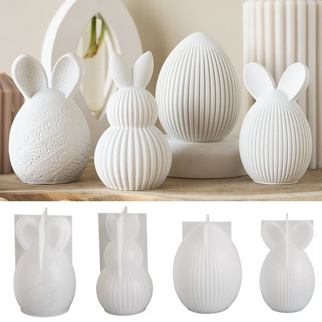 UDOCOOL Ostern Silikonform für Duftkerzen und Gips Handwerk mit 3D Mustern wie Ei, Kaninchen und Kürbis in Weiß - Bild 1