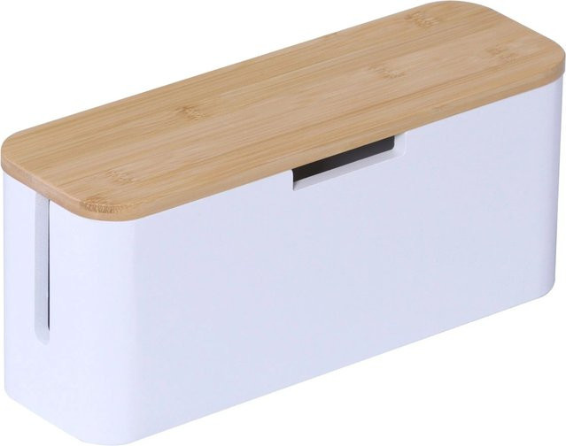 Relaxdays Kabelbox aus Bambus in Naturweiß mit Magnetverschluss, B/T/H: 34 x 14,5 x 11 cm - Bild 1