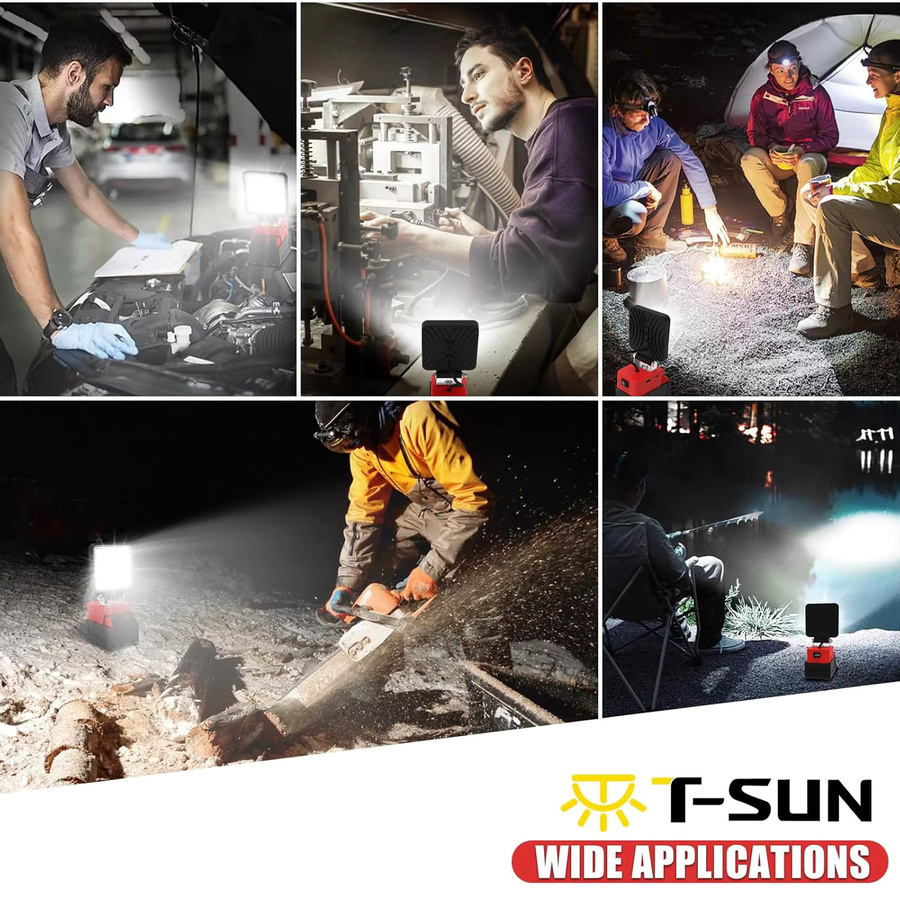 T-SUNRISE Tragbares LED-Arbeitslicht Flutlicht für Milwaukee 18V-20V Li-Ionen-Akku, Weiß, 6000K Cool White - Bild 6