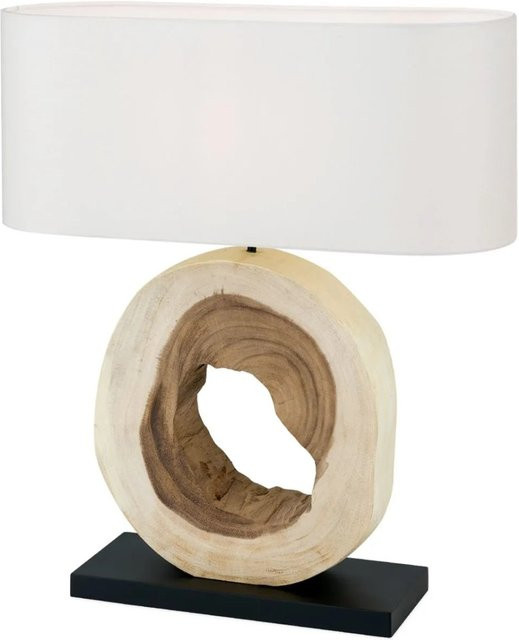 Orion Leuchten Tischleuchte Nathan Dekorativ in Weiß und Braun mit Holz- und Stoffelementen für E27 Leuchtmittel - Bild 1