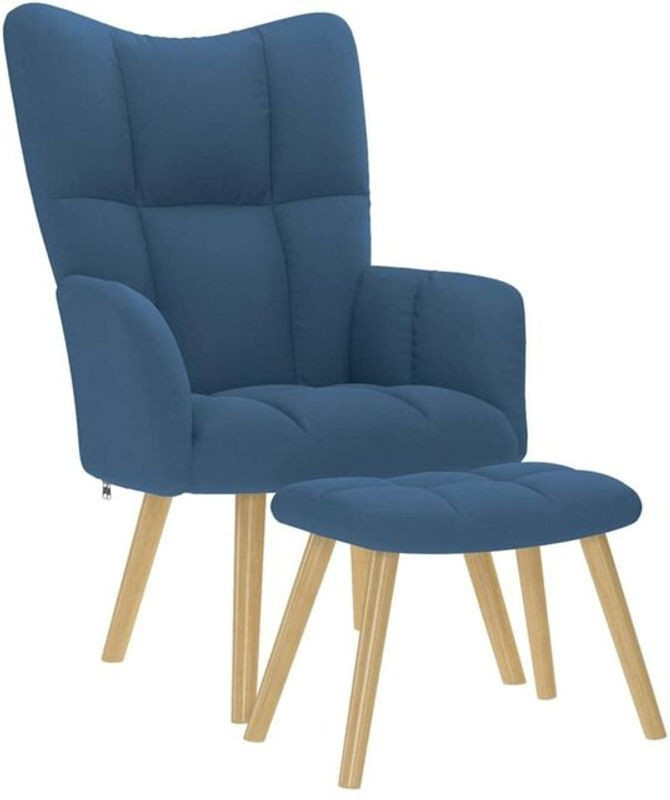 vidaxl Relaxsessel mit Hocker in Blau aus Stoff und Metall im skandinavischen Design, B/T/H: 61,5 x 69 x 95,5 cm - Bild 1