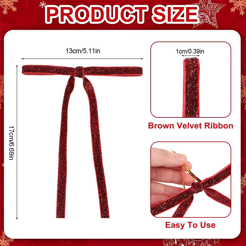12 Stück ZQNYCY Weihnachtsbaum Schleifen aus Samt in Rot und Gold mit Glitzer für Weihnachtsbaum Dekoration und Geschenkverpackung - Bild 3
