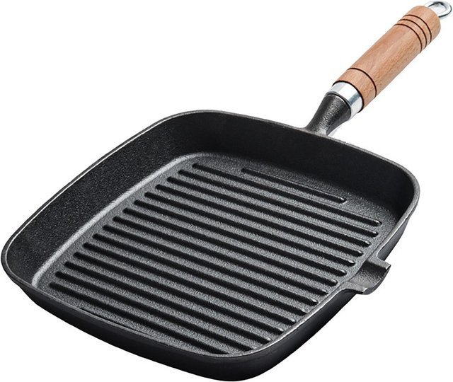 Steak Grillpfanne mfySpace aus Gusseisen mit Holzgriff und Antihaftbeschichtung in Schwarz, Durchmesser: 22 cm - Bild 1