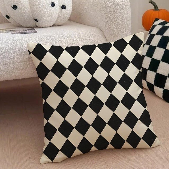 Onion Pillow Vintage Schachbrett Kissenbezug aus Polyester, Schwarz, B/H: 40 x 40 cm - Bild 1