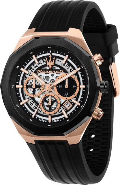Maserati Chronograph, Quarz, Edelstahl, 45 mm, Silikon, Schwarz, Herren - Bild 1