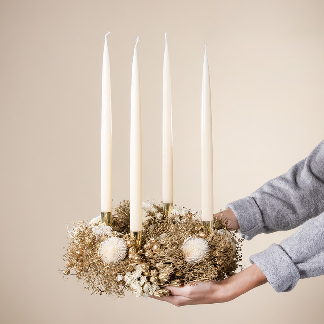 Adventskranz Golden Meadow von BLUME2000 aus Trockenblumen in Gold und Weiß, Durchmesser: 30 cm - Bild 1