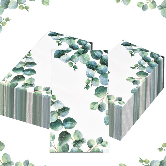 20 Stück Eukalyptus Einwegservietten aus Papier mit grünem Blattmuster in Weiß und Grün - Bild 1