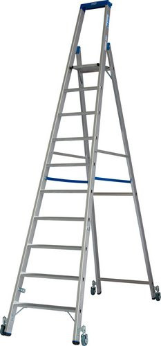 Krause Stufen-Stehleiter STABILO aus Aluminium, fahrbar, silberfarben, 10 Stufen, Höhe: 235 cm - Bild 1