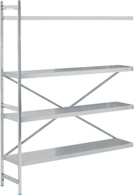 Köhler Anbauregal aus Edelstahl in Silber mit verstellbaren Böden und Rückwand, B: 147,5 cm, T: 40,0 cm, H: 200,0 cm - Bild 1