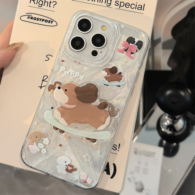 MUQGEW Stoßfeste Handyhülle mit süßem Cartoon-Skateboard-Welpen Design für iPhone 11 bis iPhone 16 Pro Max, Transparent - Bild 1