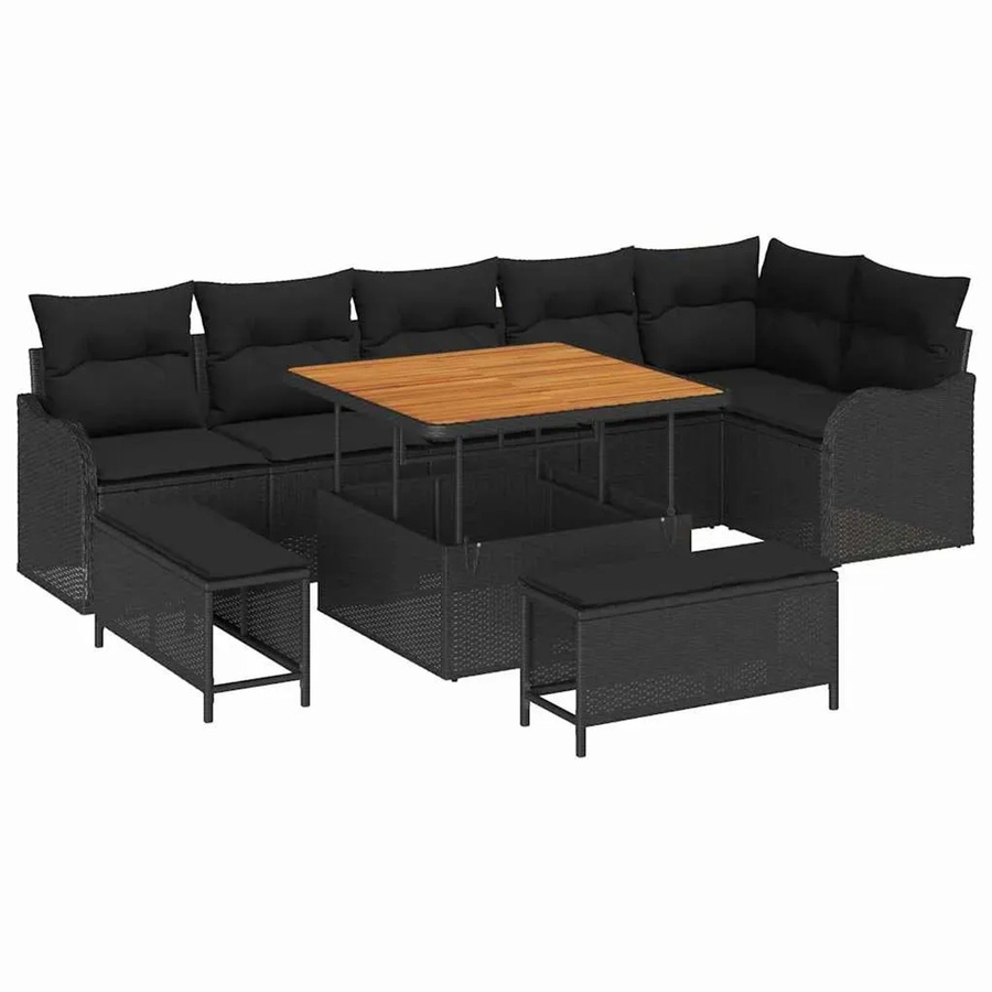 vidaXL Garten-Sofa-Set 9-teilig aus Poly Rattan und Akazienholz in Schwarz - Bild 2