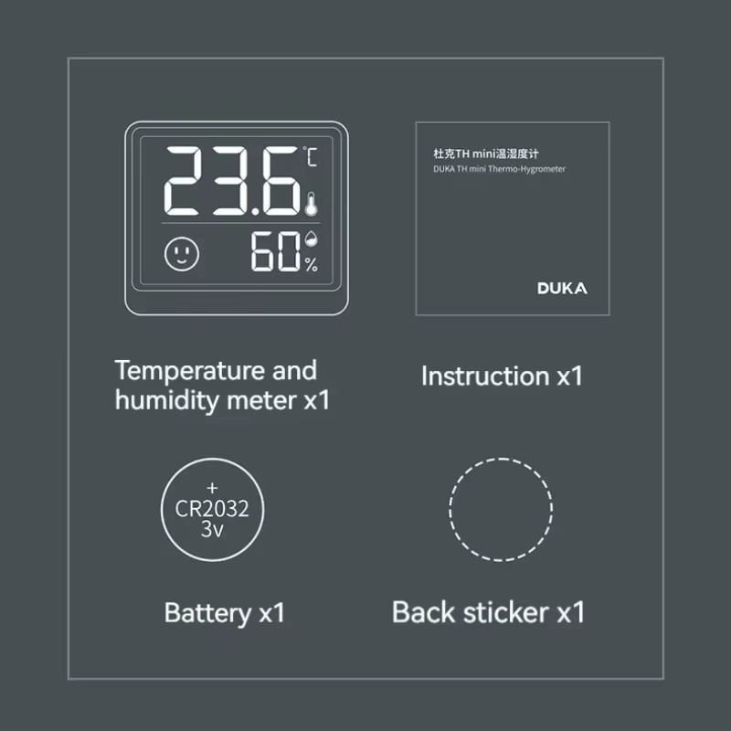 DUKA Atuman THmini Digitales Temperatur- und Feuchtigkeitsmessgerät mit 2,5 Zoll LCD Display in Weiß - Bild 3