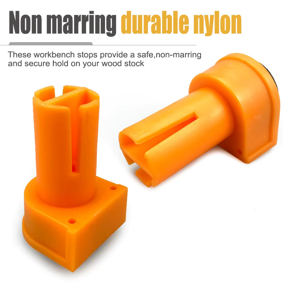 QDS Werkbank-Zapfenstopper Set aus Nylon und EVA-Gummi in Orange, 8 Stück für 19/20 mm Löcher - Bild 3