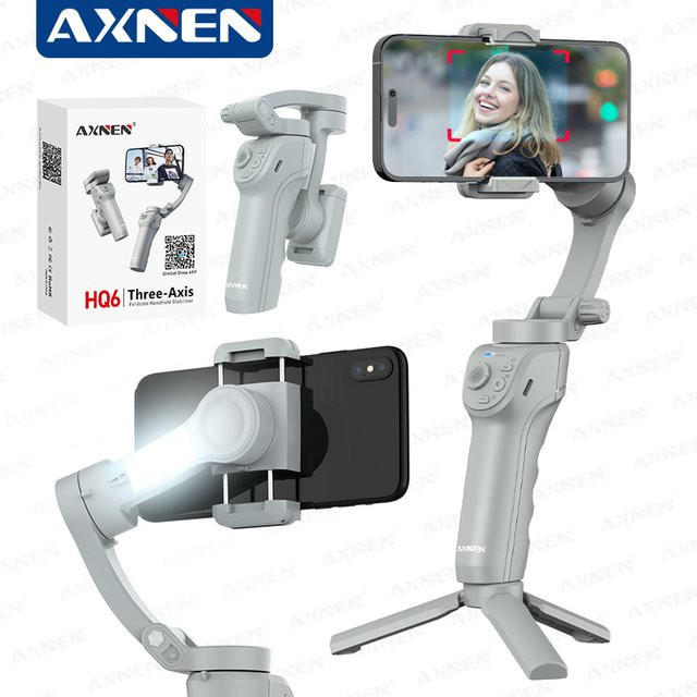 Axnen HQ6 3-Achsen-Gimbal-Handstabilisator für Mobiltelefone mit Fülllicht und Gesichtsverfolgung für Android und iPhone - Bild 1