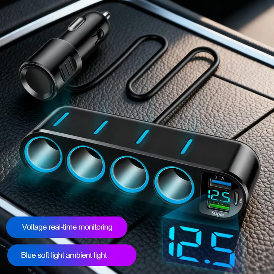 kebidumei 7-in-1 Auto-Schnellladegerät Adapter für 12-24V mit Vierfach-Zigarettenanzünder und Dual USB PD 66W in Schwarz - Bild 2