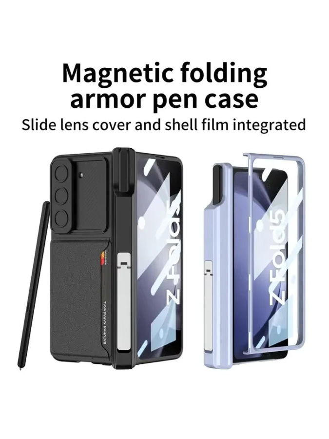 Samsung Galaxy Z Fold 6 Lederhülle mit Scharnierschutz, magnetischer Brieftasche, Kartenholster und S-Pen Abdeckung inklusive Ständer - Bild 3