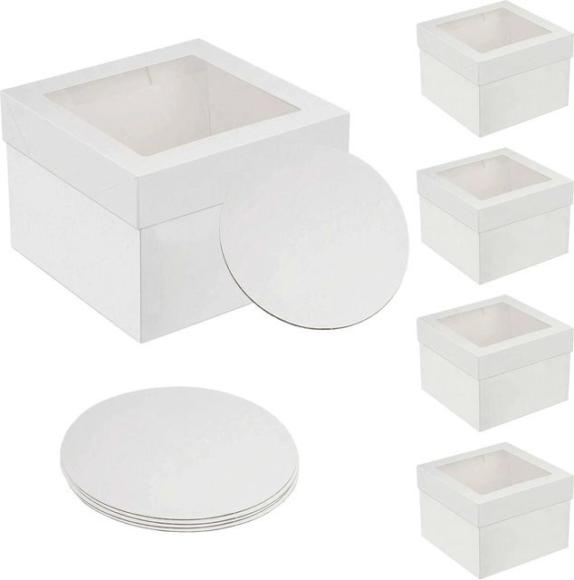 Relaxdays Tortenboxen aus Karton und PET in Weiß und Transparent mit Sichtfenster und Tortenboards, 5er Set, B: 20 cm, T: 30 cm, H: 30 cm - Bild 1