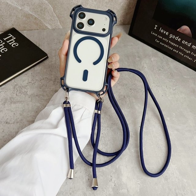 Stoßfeste MagSafe Lanyard-Schutzhülle für Apple iPhone kompatibel mit iPhone 17 Pro Max 16 15 14 13 12 in Transparent oder Orange - Bild 1