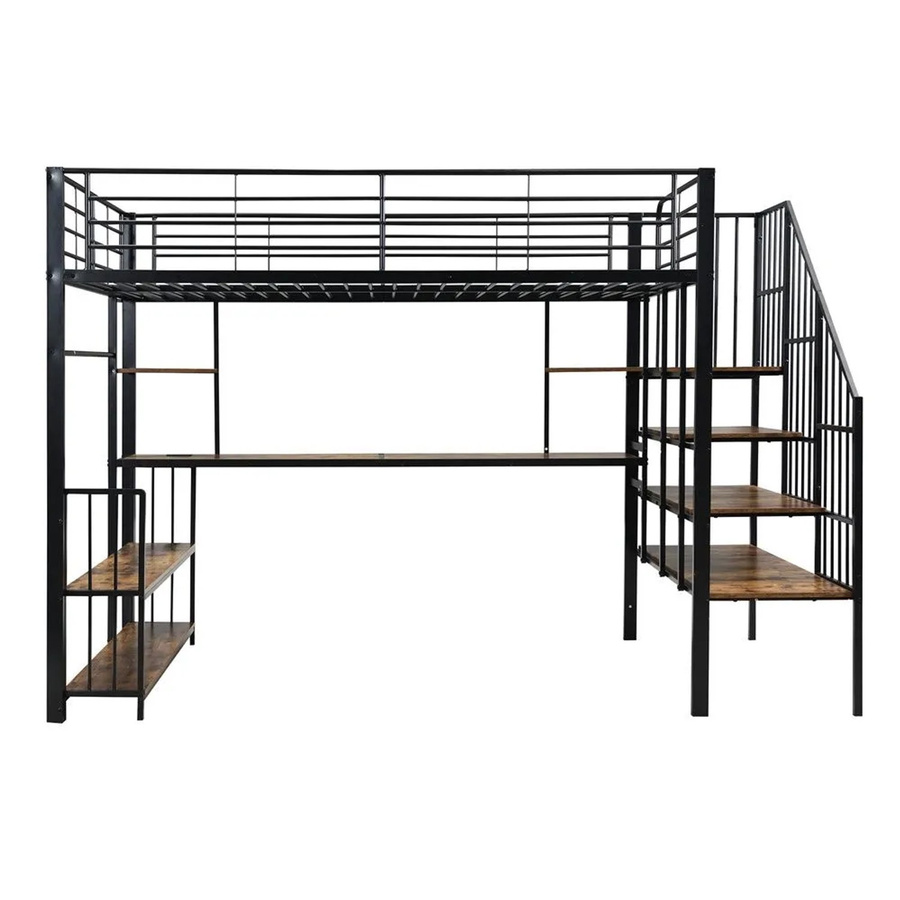 KOMHTOM Hochbett für Kinder aus Eisen und MDF mit Leiter, Kleiderstange und Stauraum, Schwarz, B/T/H: 200 x 120 x 170 cm - Bild 2