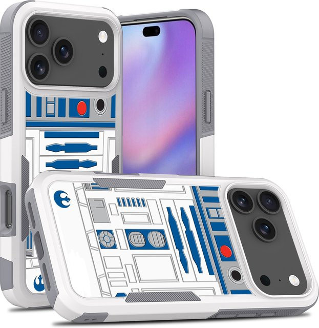 Schutzhülle für Apple iPhone 16E, iPhone 17 Air und iPhone 17 Pro Max mit R2D2-Roboter-Druck, doppelschichtige Stoßdämpfung aus hartem PC und Silikon, Farbe: Weiß - Bild 1