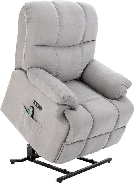 HOMCOM Massagesessel mit Aufstehhilfe und Wärmefunktion, Relaxsessel und Fernsehsessel mit USB-Anschluss und Fernbedienung, Grau, B/T/H: 83 x 95 x 105 cm - Bild 1