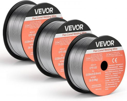 VEVOR MIG-Schweißdraht E71T-GS, gasloser Fülldraht 0,8 mm, 3 Rollen à 0,9 kg, für alle Schweißpositionen und den Außeneinsatz - Bild 1