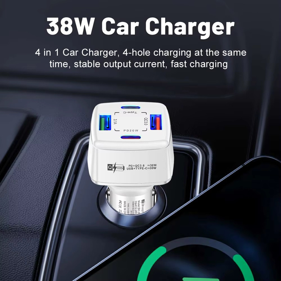 38W Autoladegerät mit 2 USB-A und 2 USB-C Anschlüssen für schnelles Laden von iPhone, Xiaomi und Samsung - Bild 3