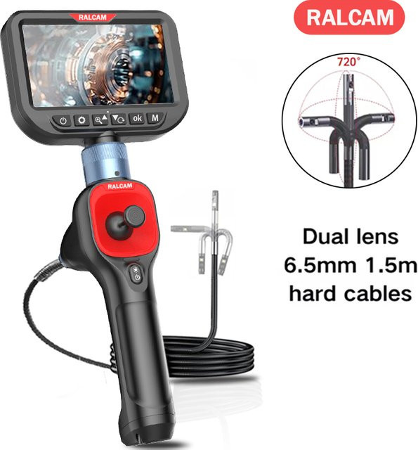 RALCAM Lenkendeoskop mit 5 Zoll Bildschirm, Doppelobjektiv, 6 mm Durchmesser, 4-Wege-Steuerung und 720 Grad Rotation in Schwarz für die industrielle Endoskopieinspektion und Motorkanalinspektion - Bild 1