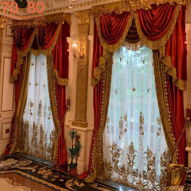 JESSANS Samtvorhänge mit Stickerei in Rot und Transparent, halbtransparentes Design für Wohnzimmer und Schlafzimmer - Bild 1