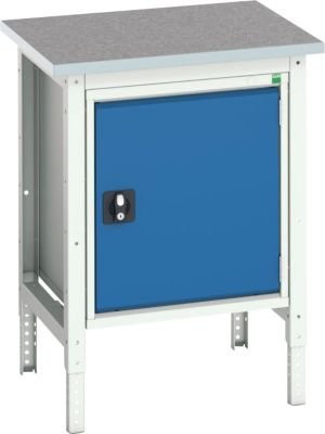 Kastenwerkbank Bott verso mit Linoleum-Platte, 1 Tür und 1 Ablageboden, Lichtgrau / Enzianblau, B/T/H: 70 x 60 x 78-93 cm - Bild 1